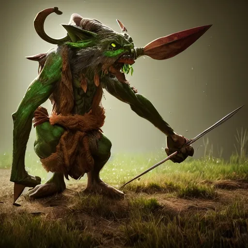 Prompt: goblin throwing a spear and at an ent, dungeons and dragons, fantasy, octane render, highly detailed, artstation, 8 k, cinematic