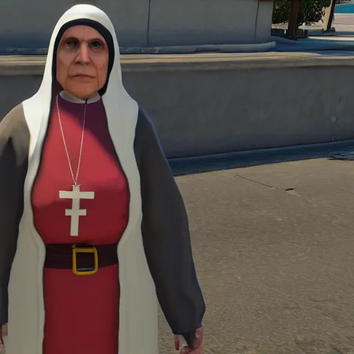 Prompt: catholic nun as a game character in gta 5, game graphics, game screenshot