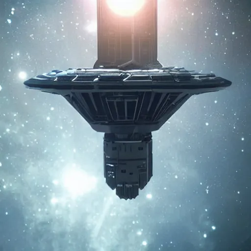 Image similar to a stunning photograph of a huge advanced spaceship getting built in space. Cinematic lighting. Beautiful composition. Epic. Stunning. High tech. Detailed. 😲