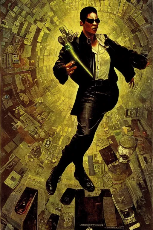 Image similar to Neo from Matrix painted by Norman Rockwell