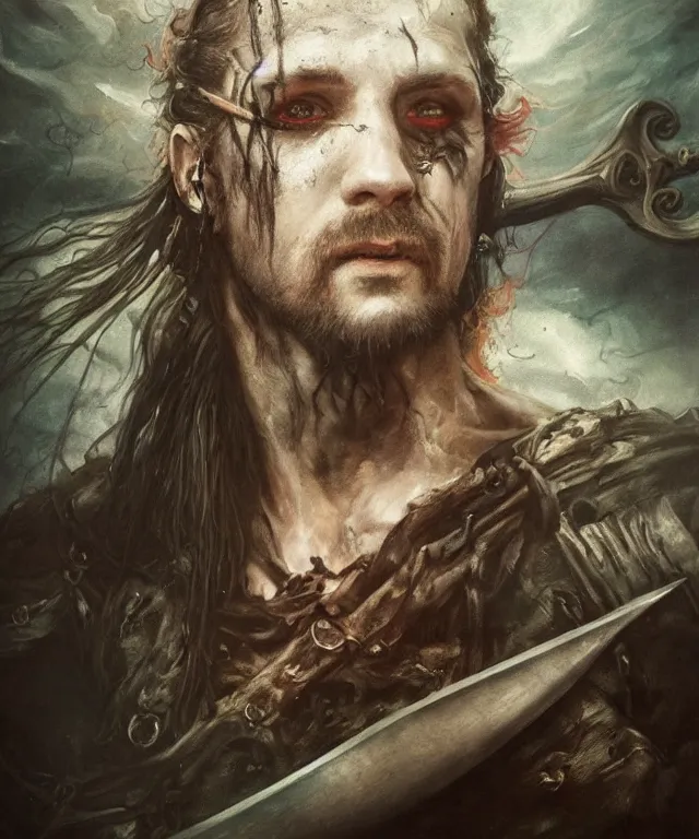 Image similar to ultra realistic color portrait painting of a tranparent 1 7 th century pirate ghost with a sword in a grotto, dark, painted, brooding, atmospheric, seascape, horror, smooth, epic, highly detailed, cinematic, by leesha hannigan, ross tran, thierry doizon, kai carpenter