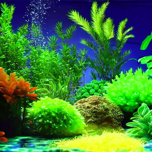 Image similar to glowing aquarium with plants inside digital art scary gothic mysterious