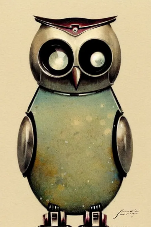 Prompt: (((((1950s cute retro robot owl . muted colors.))))) by Jean-Baptiste Monge !!!!!!!!!!!!!!!!!!!!!!!!!!!!!!