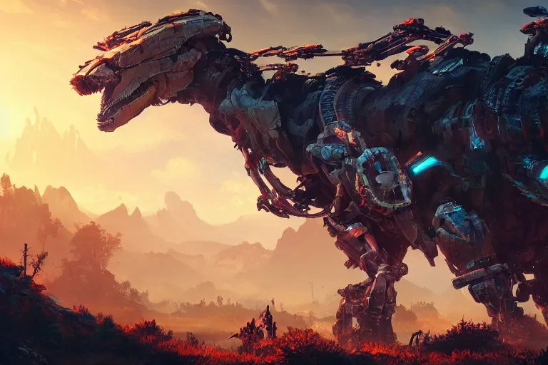 Image similar to ravager machine mecanical creature robot of horizon forbidden west horizon zero dawn bioluminiscence global illumination ray tracing hdr fanart arstation by ian pesty and alena aenami artworks in 4 k