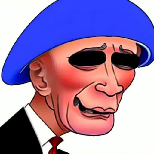 Image similar to vladimir putin with a nuclear mushroom cloud for a hat, cartoonish, in the style of genndy tartakovsky