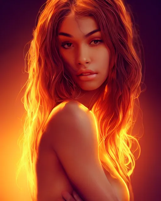 Image similar to beautiful madison beer as honey, made of honey, wearing honey, award winning creature portrait photography, extremely detailed, artstation, 8 k, sensual lighting, incredible art, wlop, artgerm, backlit, rim lighting