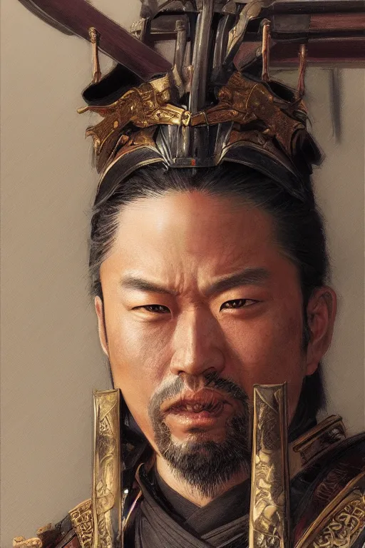 Prompt: Japanese Samurai, closeup character portrait art by Donato Giancola, Craig Mullins, digital art, trending on artstation