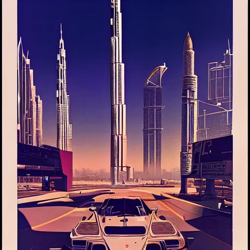 Image similar to gta : dubai, by syd mead