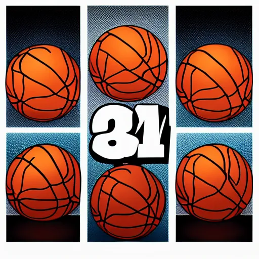 Prompt: a 3 by 3 array of images featuring different basketballs