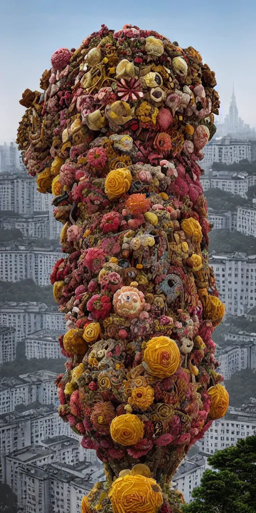 Image similar to colossal grotesque flower made from unfulfilled communist dreams in the middle of abandoned early soviet constructivist cityscape, Stalinist architecture, ultradetailed, Intricate by Hayao Miyazaki and Josan Gonzalez and Makoto Shinkai and Giuseppe Arcimboldo and Wes Anderson