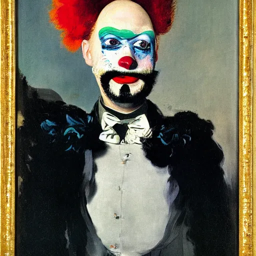 Prompt: a portrait of Cyber Punk clown painted by Édouard Manet