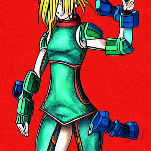 Prompt: digital art of samus aran in skirt