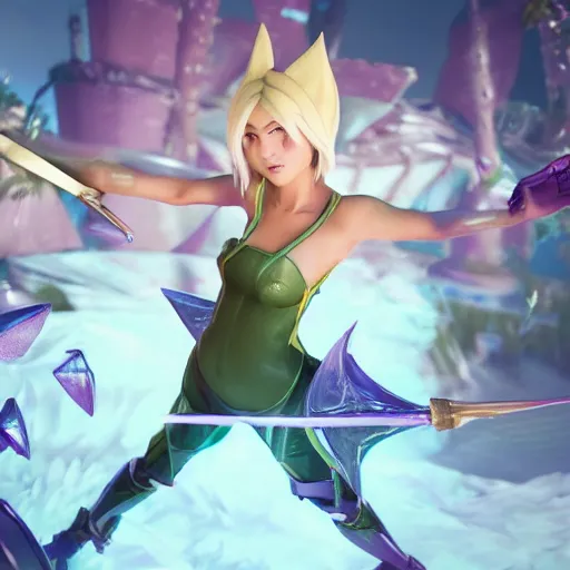 Image similar to still of pretty Riven (League of Legends) in KDA music video. 3d render, octane render, game art, realistic, highly detailed, trending on artstation, 4k, trending on artstation, pixar, cgsociety, unreal engine 5, redshift render, trending on artstation, blender, behance, cg