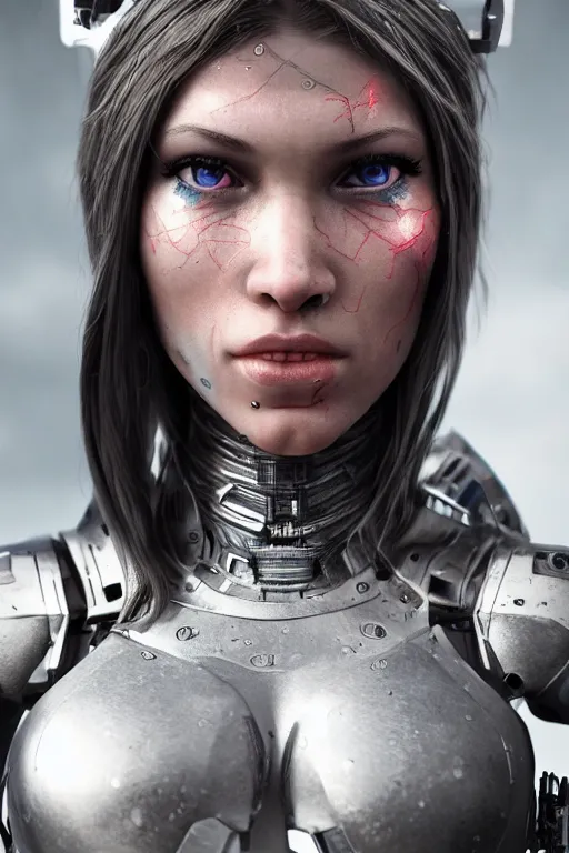 Prompt: cyborg girl warrior, ultra realistic, concept art, intricate details, highly detailed, photorealistic, octane render, 8 k