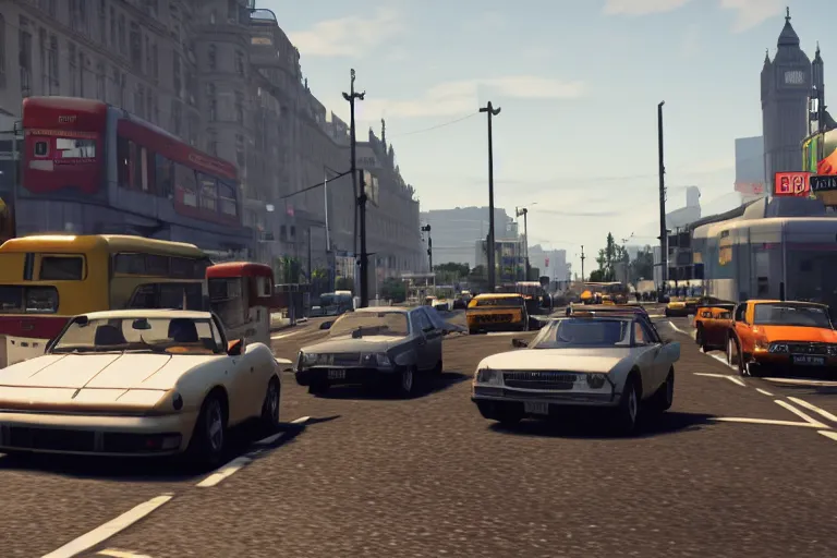 Image similar to screenshot of Grand Theft Auto 6: London, for ps5, Highly Detailed, Unreal engine 5, HD, 8k, GTX 3090,