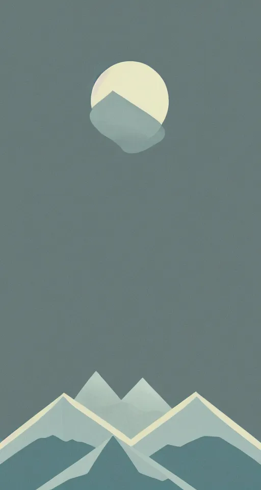 Prompt: geometric design minimalist isometric mountain with full moon behind the top, trending on artstation, cute beautiful digital art, rule of thirds, iphone wallpaper, monument valley,