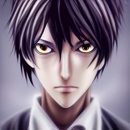 Prompt: yagami light ( kira ) from death note, art by wlop, 8 k, full hd, huper realistic