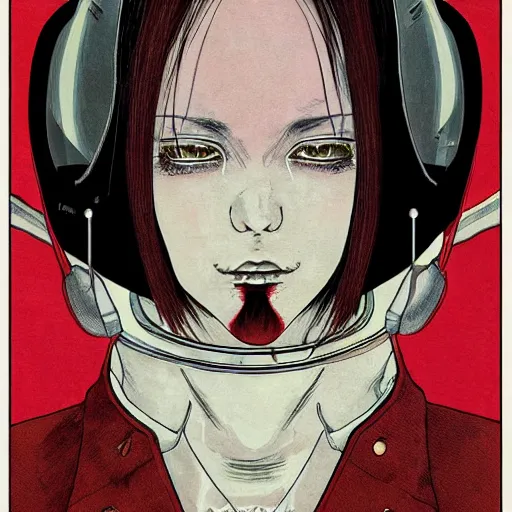 Prompt: portrait of female demon naraka astronaut painted in miyazaki color style drawn by katsuhiro otomo and takato yamamoto, high detail, intricate linework, sharp, smooth face, china doll face, high detail, manga and anime