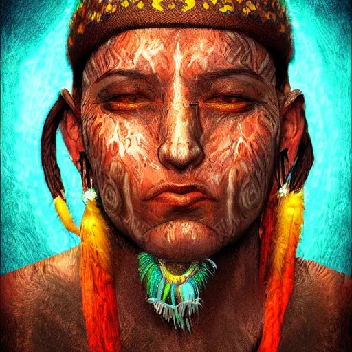 Prompt: a shaman portriat, digital art, amazing lighting