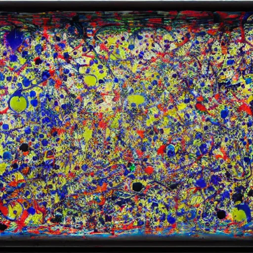 Image similar to chrome blob 3 d in art studio by jackson pollock photo