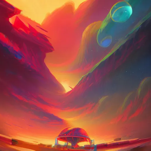 Image similar to a beautiful and vivid and colorful andreas rocha fantasy sci - fi acrylic paint illustration. a warp drive reaching infinite density. trending on artstation