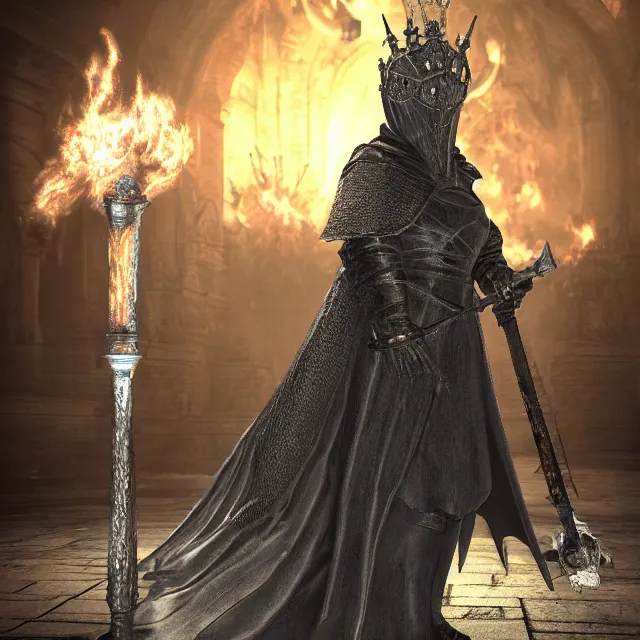 Image similar to queen elizabeth as a dark souls boss, dark cinematic, volumetric, realistic, 3 d render, cinematic lighting, ray tracing, cinematic, unreal engine 5, unreal engine render, octane render, hyper realistic, photo, 8 k