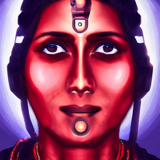 Image similar to indian cyberpunk woman with an elated expression, chiaroscuro portrait