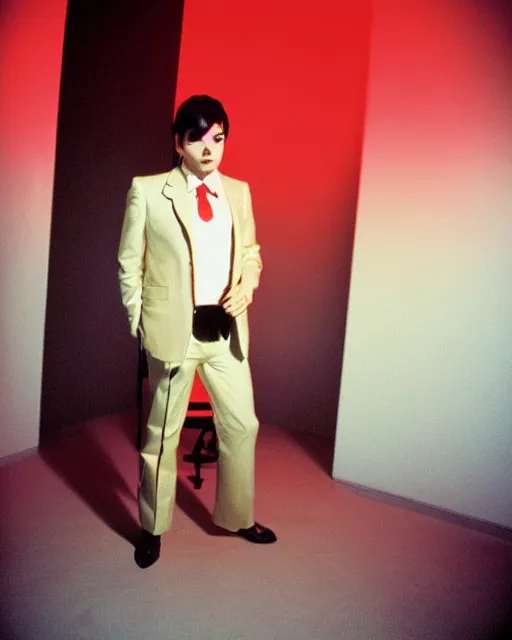Prompt: 1979 young Gary Numan in a suit, lit by James Turrell, professional photography, darkwave semi-silhouette with red rim light, sigma 35mm f/8