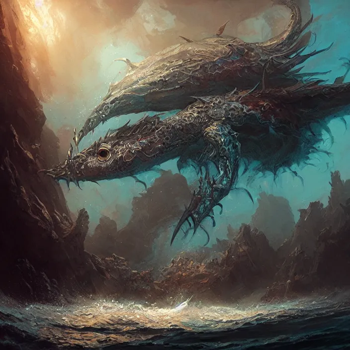 Prompt: sea monster under the ocean d & d, d & d style, trending on artstation, intricate, highly detailed, vivid painting, colorful, art by greg rutkowski