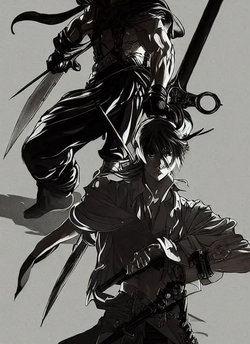 Image similar to Half body portrait of a young prodigy elven male swordman wielding fire. In style of Yoji Shinkawa and Hyung-tae Kim, trending on ArtStation, dark fantasy, great composition, concept art, highly detailed, dynamic pose.