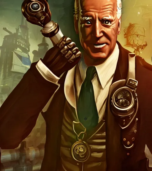 Image similar to joe biden cosplaying bioshock, by artgerm, by simon stalengrad, bioshock screenshot, steampunk, patriot