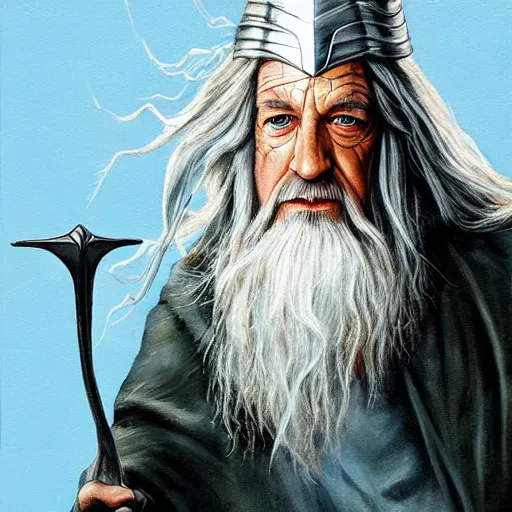 Image similar to gandalf as ironman, painting