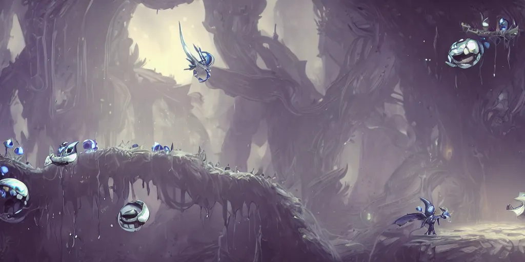 Prompt: 2 d metroidvania map hollow knight inspired platform, concept art, digital painting, trending on artstation, highly detailed, epic composition, 8 k uhd