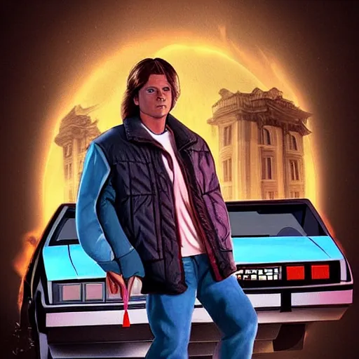 Prompt: jesus christ as marty mcfly in the 1 9 8 5 film back to the future, trending on artstation