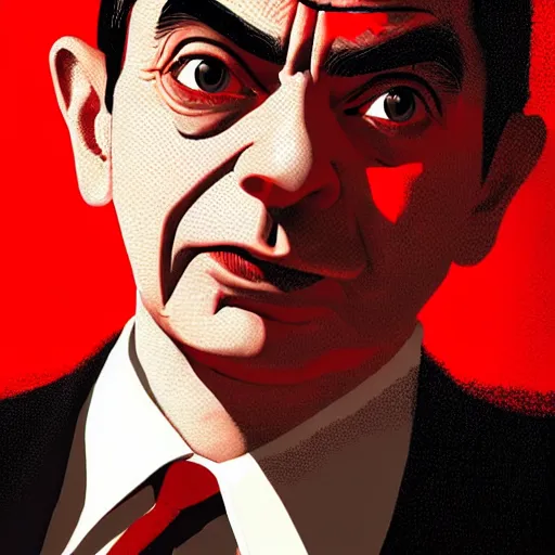 Prompt: a comic portrait of mr. bean with black and red parts, realistic shaded perfect face, fine details. night setting. very anime style. realistic shaded lighting poster by ilya kuvshinov katsuhiro, unreal engine, global illumination, radiant light, detailed and intricate environment