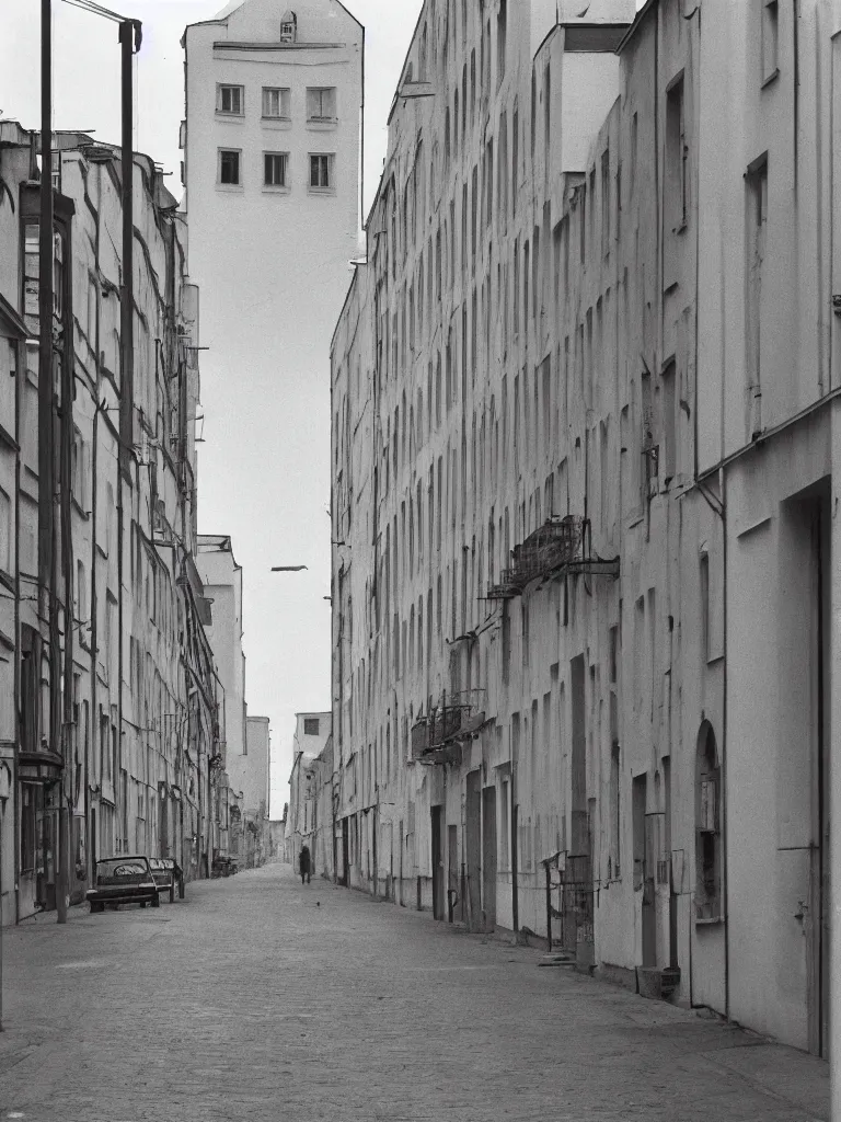 Image similar to a black and white photo of a city street by pietro testa, featured on tumblr, berlin secession, 1 9 7 0 s, 1 9 9 0 s, matte photo