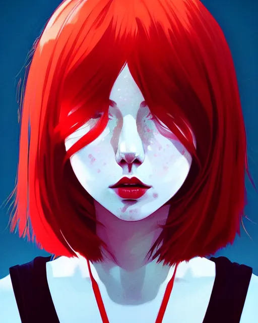 Prompt: a detailed portrait of a cute woman with red hair and freckles by ilya kuvshinov, digital art, dramatic lighting, dramatic angle