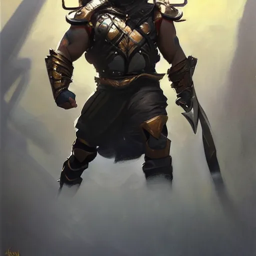 Image similar to greg manchess portrait painting of jax from mortal kombat with 2 bionic metal arms as overwatch character, medium shot, asymmetrical, profile picture, organic painting, sunny day, matte painting, bold shapes, hard edges, street art, trending on artstation, by huang guangjian and gil elvgren and sachin teng