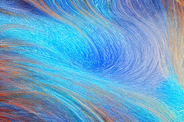 Image similar to wave of water particles, light blue, yellow orange, and light brown colors, curl noise, vortex, simulation, reflection, featured on behance, uhd image, fractalism, painterly, media art, motion graphic, particles, fluids, 3 d, rendering, octane