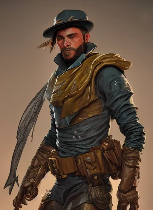 Prompt: A comic book style portrait painting of a male ranger, unreal 5, DAZ, hyperrealistic, octane render, wastelander, dynamic lighting