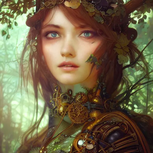 Prompt: ultra realistic illustration of steampunk magical fairy, forest, fantasy, lenses, colorful lights, intricate, elegant, highly detailed, digital painting, artstation, concept art, smooth, sharp focus, illustration, art by artgerm and greg rutkowski and alphonse mucha