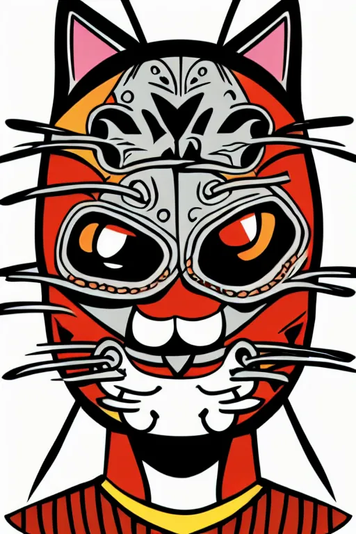 Image similar to Portrait of a cat as a Mexican wrestler in a mask, sticker, colorful, illustration, highly detailed, simple, smooth and clean vector curves, no jagged lines, vector art, smooth