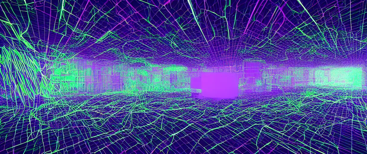 Image similar to dream landscape, simulation, wireframe, glitch art, generative art, volumetric object, physical particles, translucence, cinematic lighting, iridescence, by ash thorpe