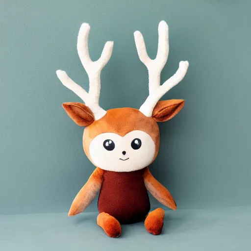 Image similar to a portrait of a cute deer plush doll with forest background