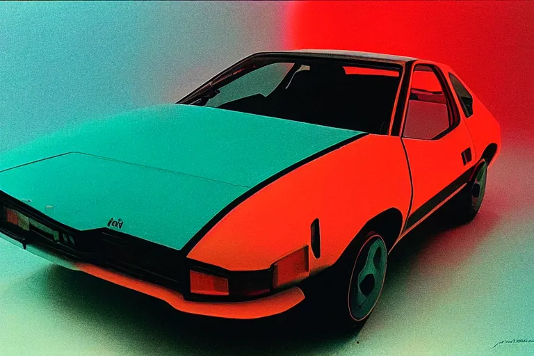 Prompt: designed by Giorgetto Giugiaro stylized poser of a 1977 AMC Pacer, thick neon lights, ektachrome photograph, volumetric lighting, f8 aperture, cinematic Eastman 5384 film