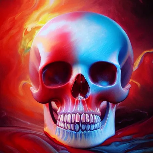 Image similar to turbulent transparent red liquid inside in a transparent skull, alayna lemmer