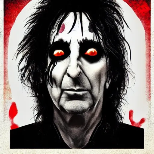 Image similar to Alice cooper in the style of terry gillam