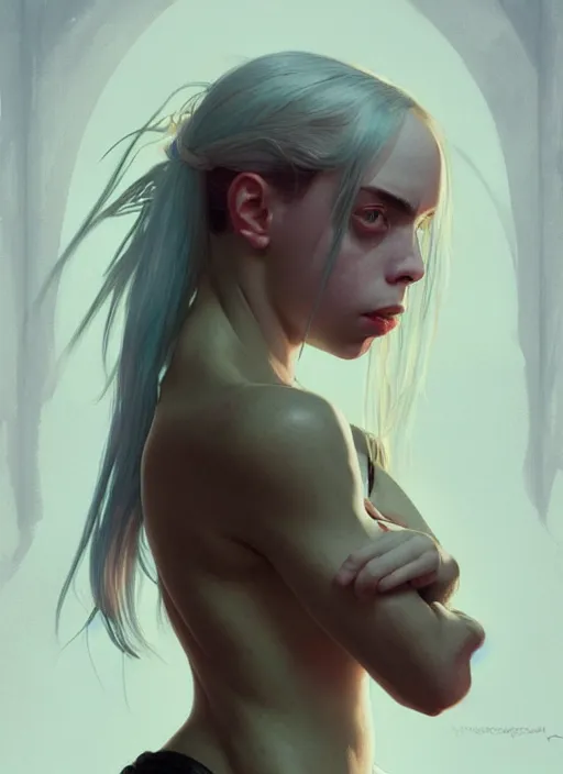 Prompt: Overlord Billie Eilish, body portrait, slight smile, highly detailed, digital painting, artstation, concept art, sharp focus, illustration, art by wlop and greg rutkowski and alphonse mucha and artgerm