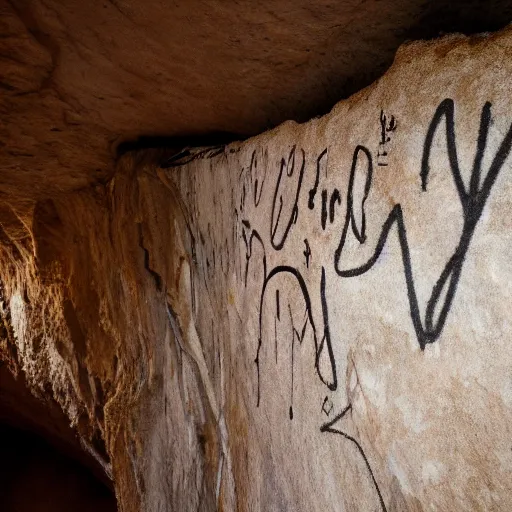 Prompt: among us scribbled on a cave wall,