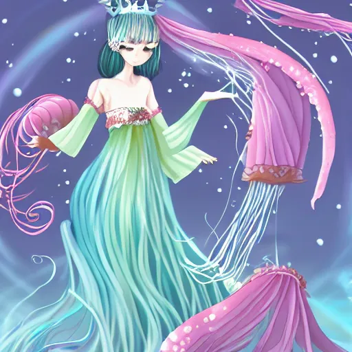 Prompt: Jellyfish Princess in the style of WLOP